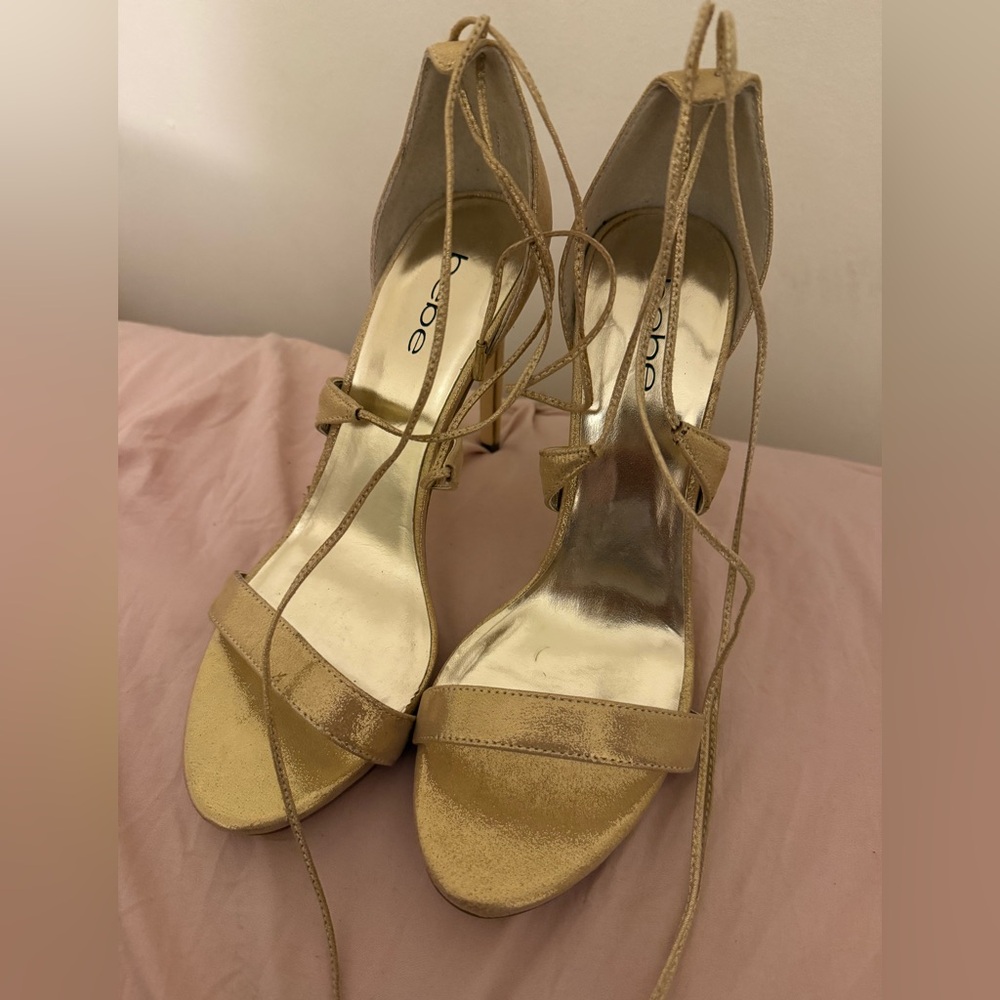 Bebe Gold Strappy Heels